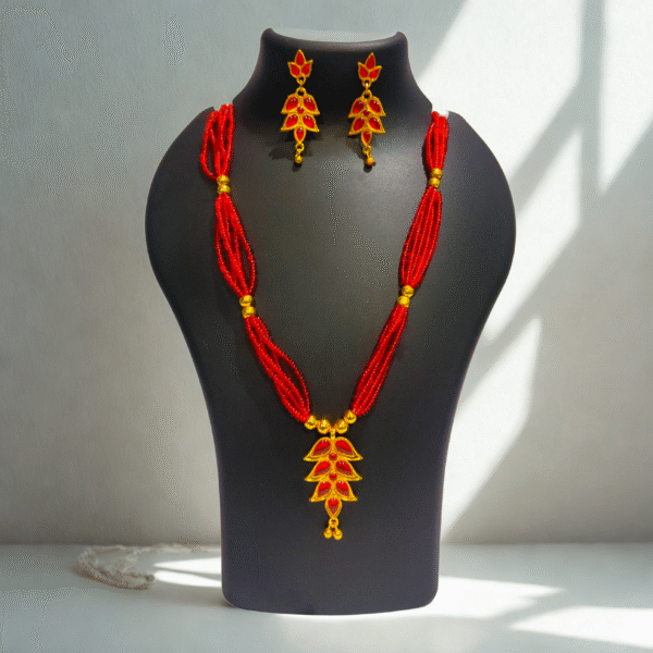 Assamese Traditional Gold Plated Artificial Necklace Set with Earrings